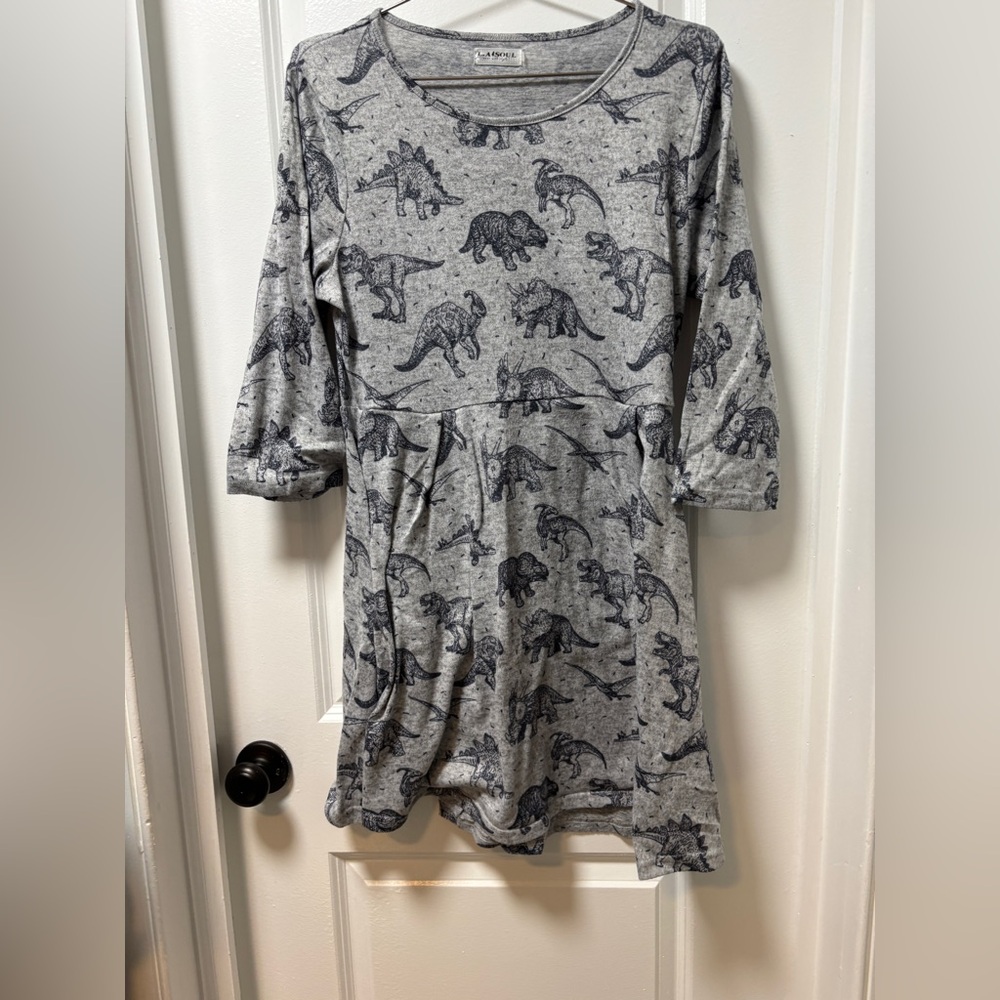 Gray Dinosaur Print Dress